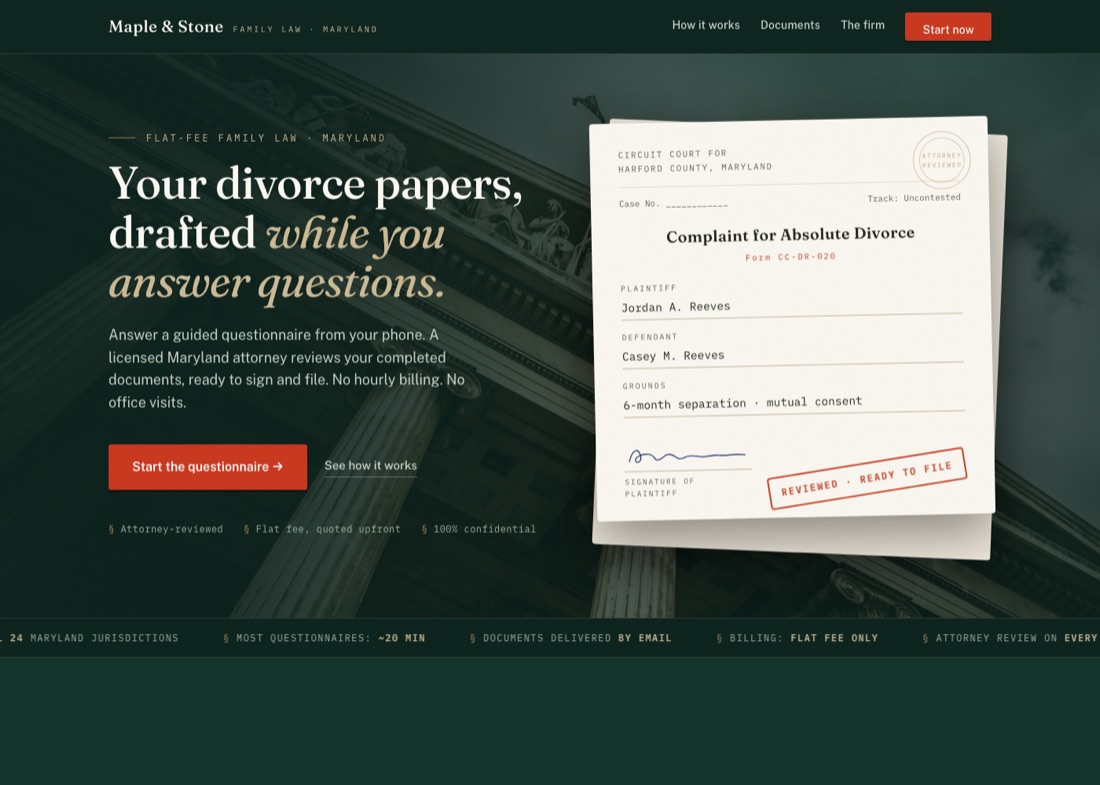 Law firm website with document automation