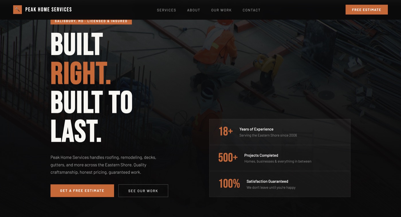 Peak Home Services contractor website concept