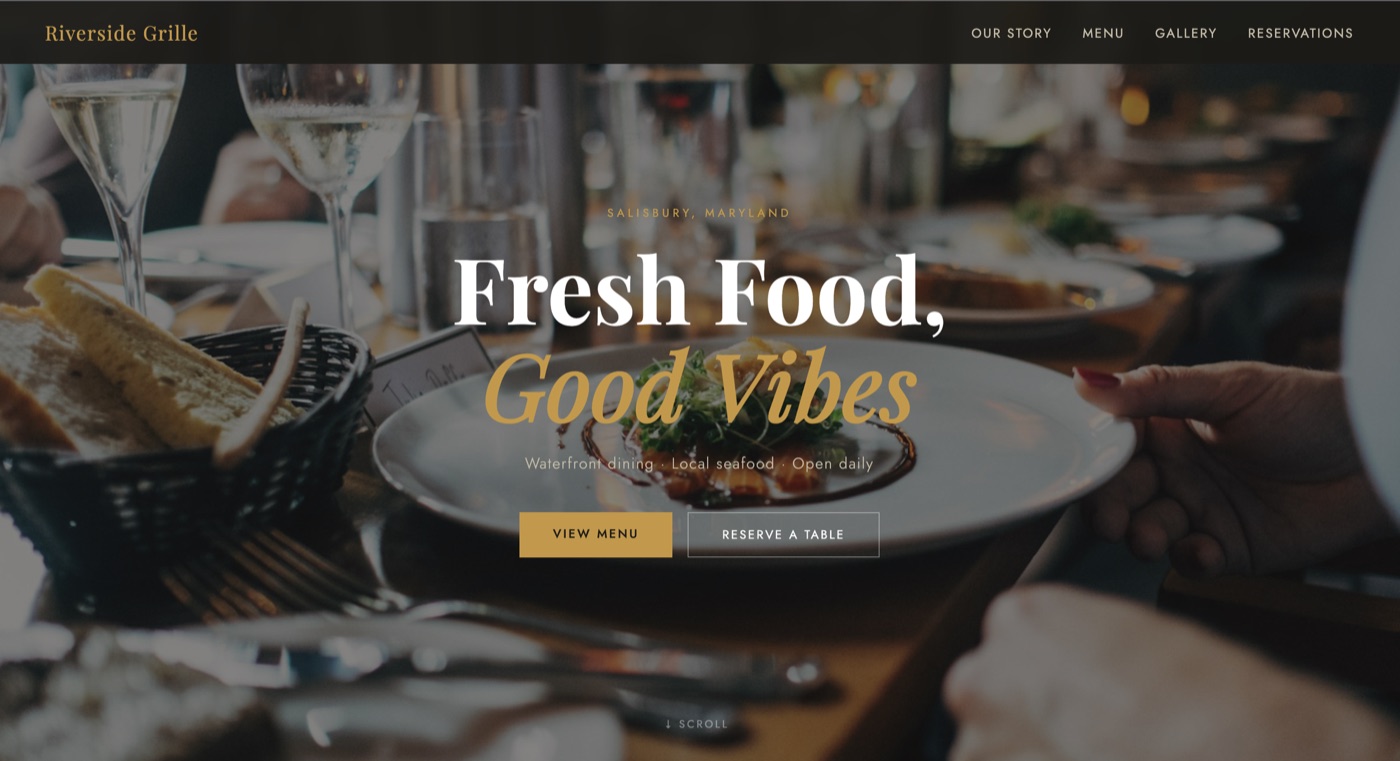 Riverside Grille restaurant website concept
